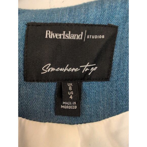 River Island | Blue Denim V-neck Blazer | Size 4 - Picture 4 of 6